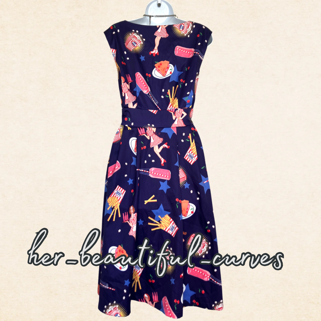 LINDY BOP CUTE DINER THEME PATTERN WEDDING OCCASION PARTY DRESS SIZE 16