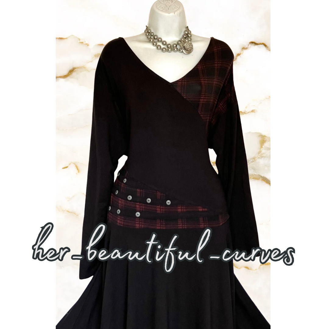 JOE BROWNS QUIRKY & UNIQUE TARTAN JERSEY HANDKERCHIEF HEM DRESS SIZE 26 new