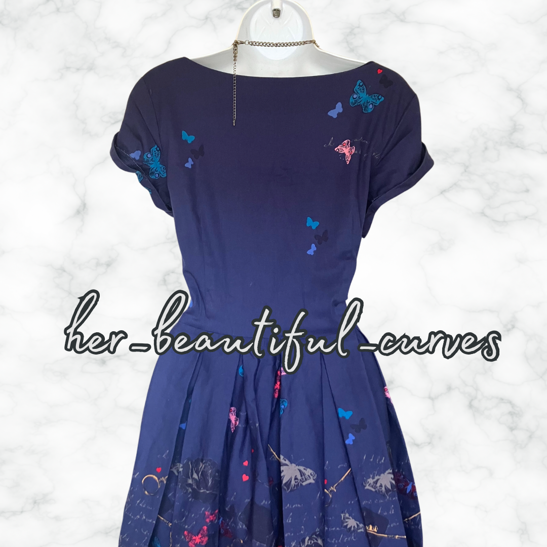 LINDY BOP ALICE IN WONDERLAND VINAGE STYLE OCCASION PARTY DRESS SIZE 16