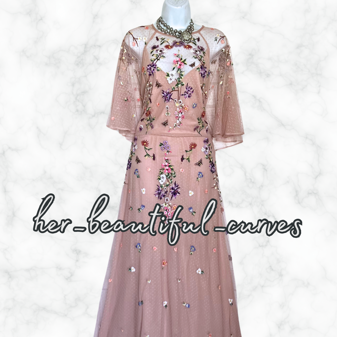ASOS EMBROIDERED FLORAL WEDDING OCCASION PARTY MAXI FLOOR LENGTH DRESS SIZE 24