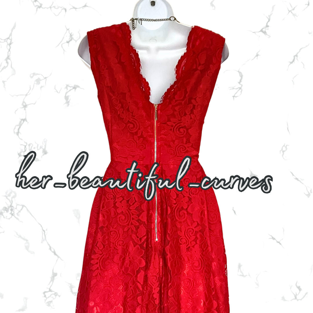 EXQUISITE JOLIE MOI RED APPLIQUÉ BLOOMS 50's STYLE FLARED PARTY DRESS SIZE 18