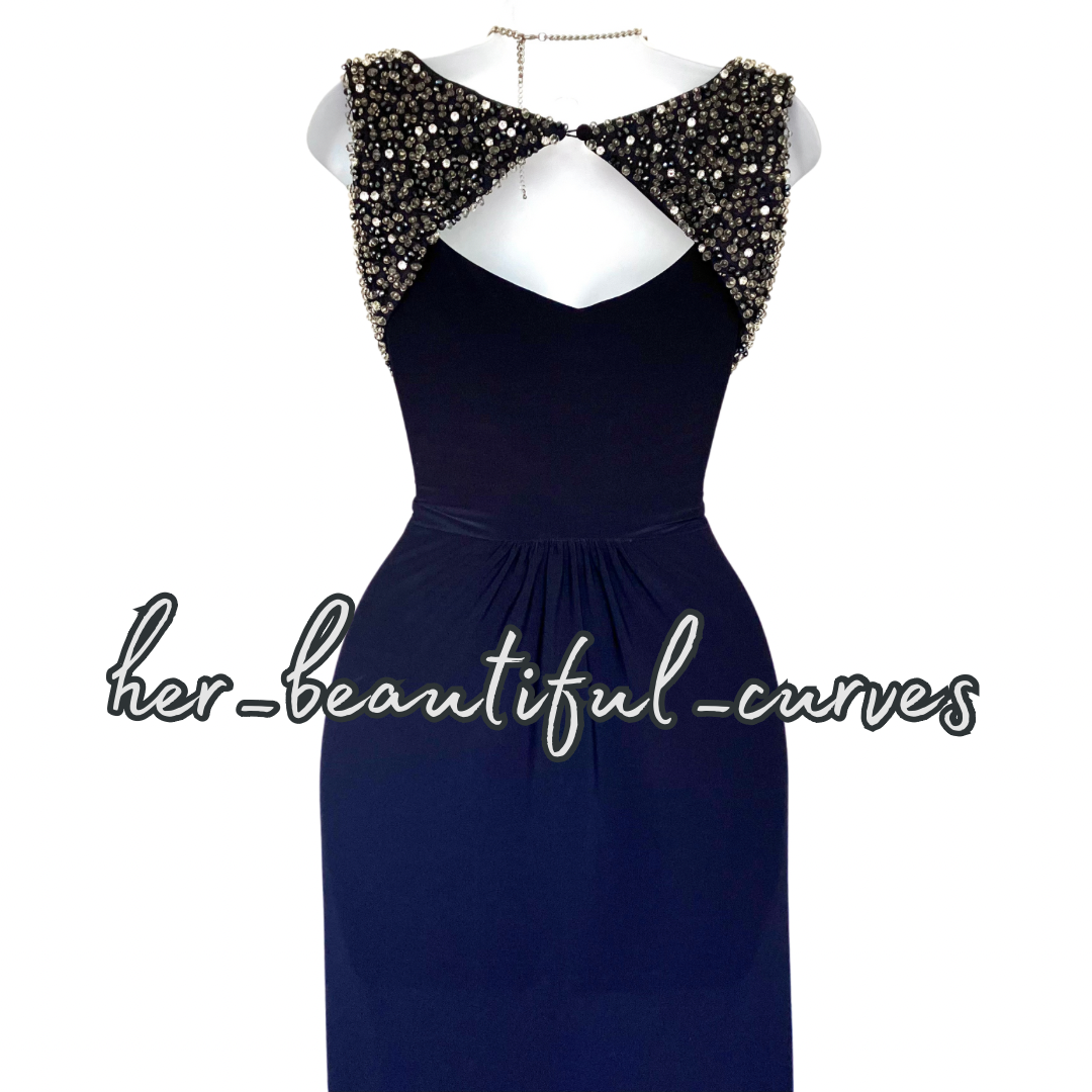 MONSOON BEADED NAVY MAXI JERSEY EVENING OCCASION PARTY DRESS SIZE 12 new