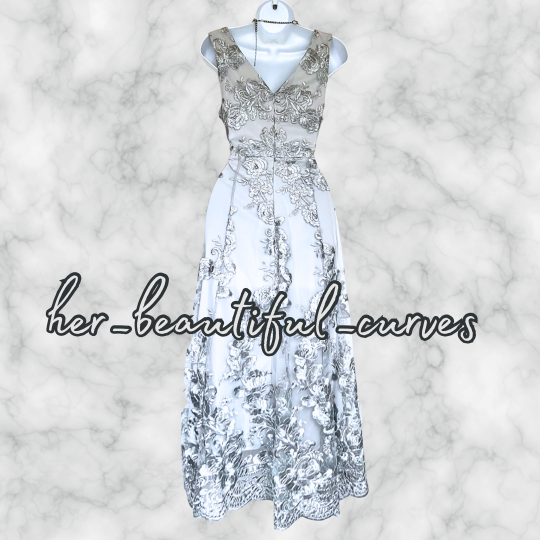 QUIZ SHIMMERING EMBROIDERED HI LOW EVENING OCCASION PARTY DRESS 12