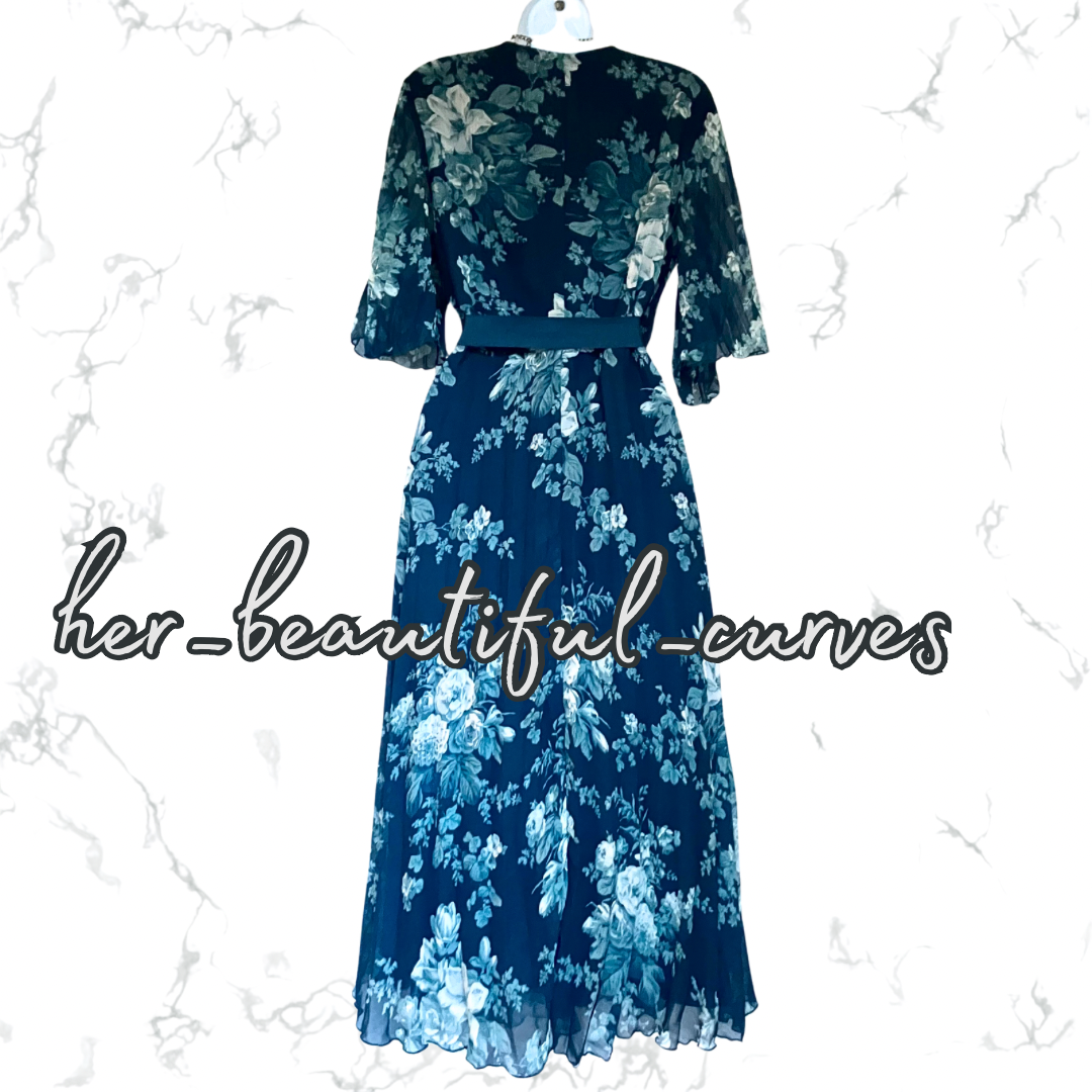 ASOS FLORAL PRINT PLEATED MIDI OCCASION PARTY REAL WRAP DRESS SIZE 16