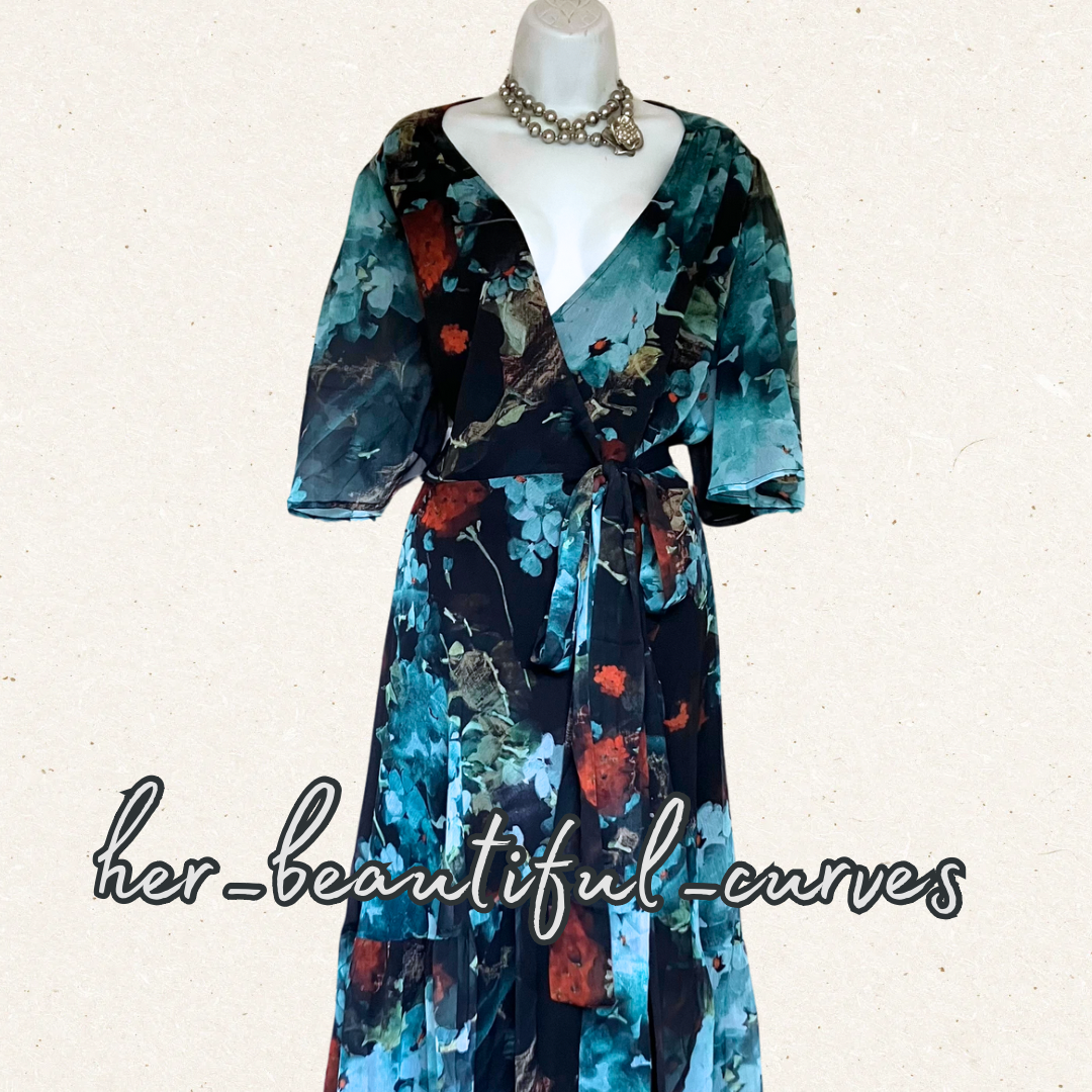 HOPE & IVY FLORAL PRINT WEDDIN OCCASION PARTY REAL WRAP DRESS SIZE 24