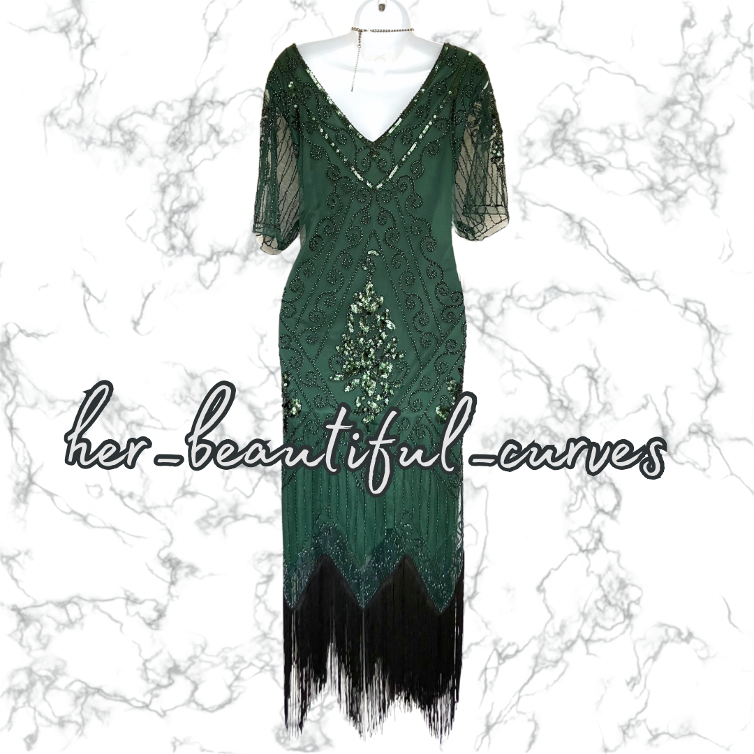 LADIES SEQUINS BEADS FRINGES 20s GATSBY OCCASION PARTY DRESS SIZE 3XL FITS 18