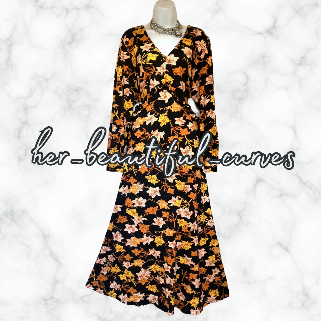 JOE BROWNS FLORAL PRINT JERSEY MIDI OR MAXI PARTY DRESS SIZE 22