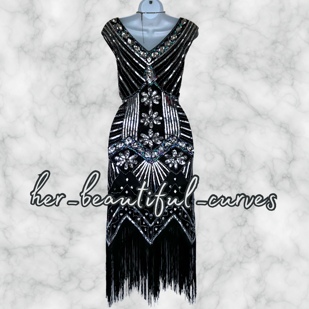 LADIES SEQUINS BEADS 20s GATSBY OCCASION PARTY DRESS SIZE XXXL FITS 20