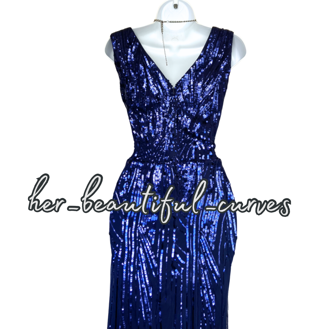 QUIZ NAVY SEQUINNED MAXI WEDDING OCCASION EVENING PARTY DRESS SIZE 16