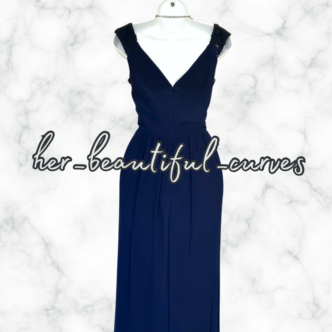QUIZ NAVY EMBROIDERED SEQUINED MAXI EVENING OCCASION PARTY DRESS SIZE 16