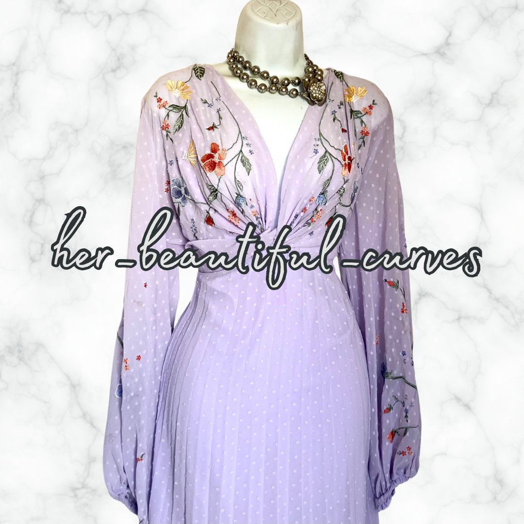 ASOS EMBROIDERED FLORAL PLEATED MIDI WEDDING OCCASION PARTY DRESS SIZE 18