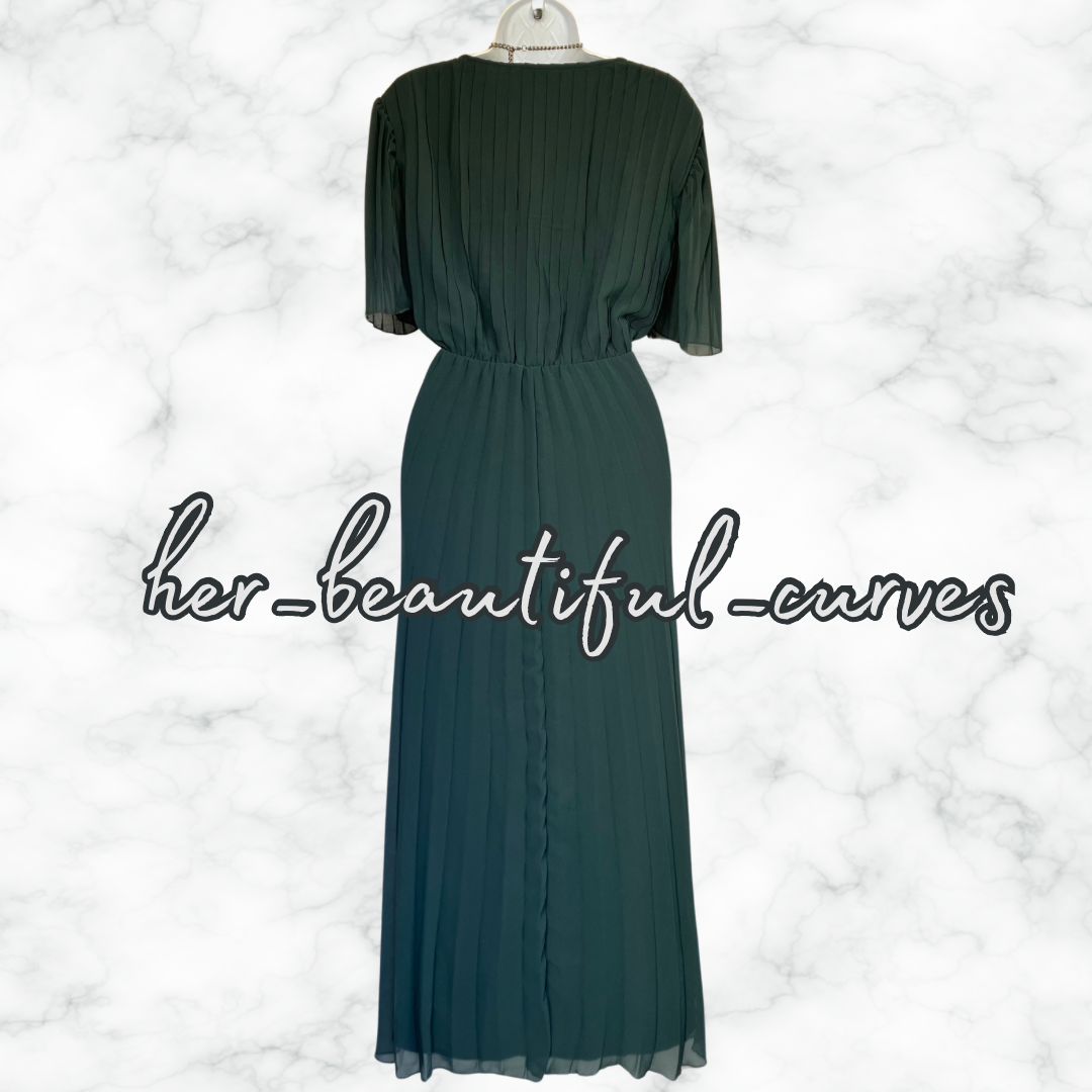 ASOS GREEN PLEATED WEDDING OCCASION PARTY DRESS SIZE 16