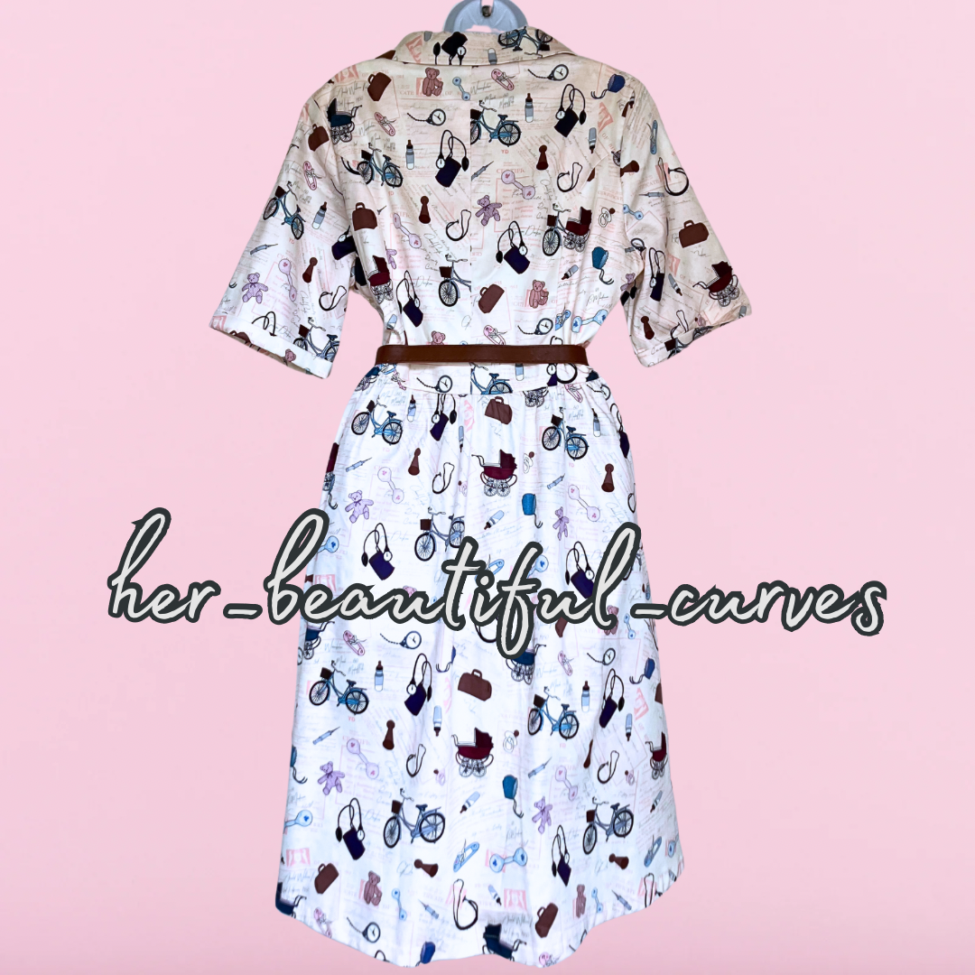 LINDY BOP NURSERY THEME PRINT VINTAGE STYLE OCCASION PARTY DRESS SIZE 18 new