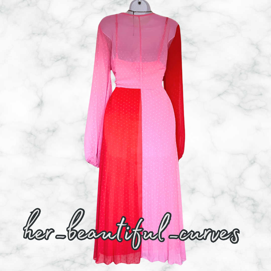 ASOS CONTRASTING TWO COLOURS MIDI OCCASION WEDDING PARTY PLEAT DRESS SIZE 14