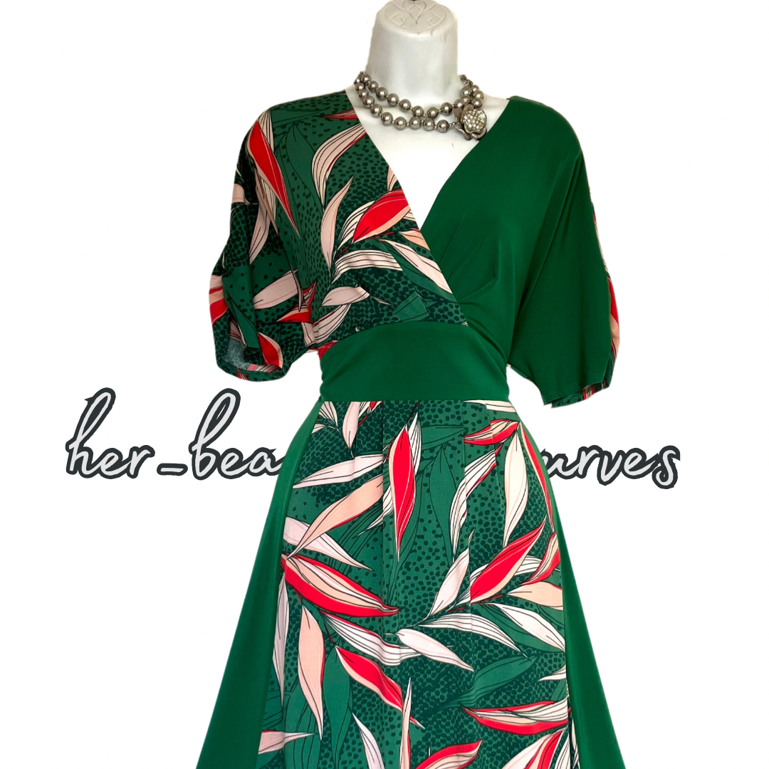 MONSOON BOTANIC JERSEY WEDDING OCCASION PARTY DRESS SIZE L fits 16/18