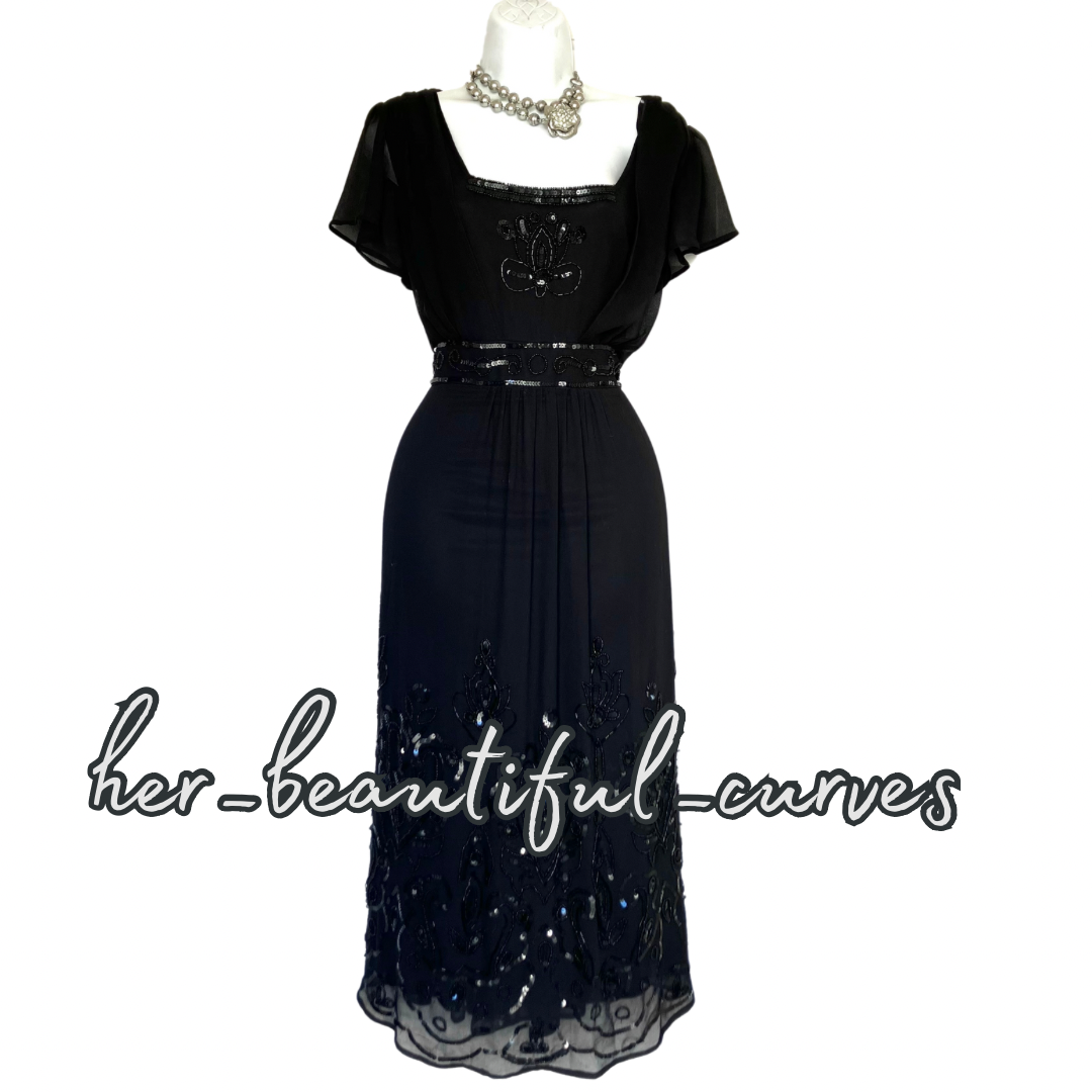 CHANGES BY TOGETHER BLACK SEQUINED BEADED EMBELLISHED PARTY DRESS SIZE 18