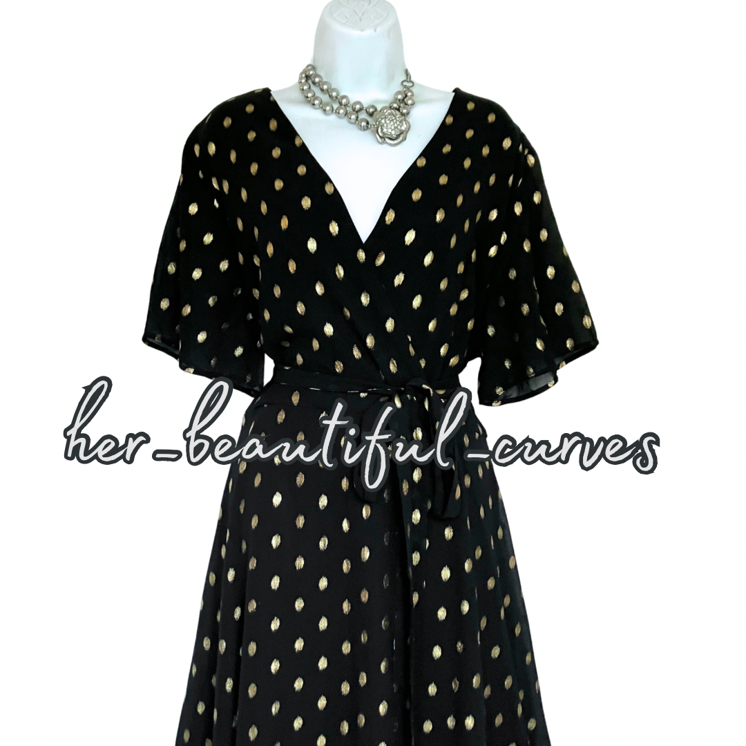 QUIZ BLACK & SHIMMERING GOLD POLKA DOTS OCCASION WEDDING PARTY DRESS SIZE 20