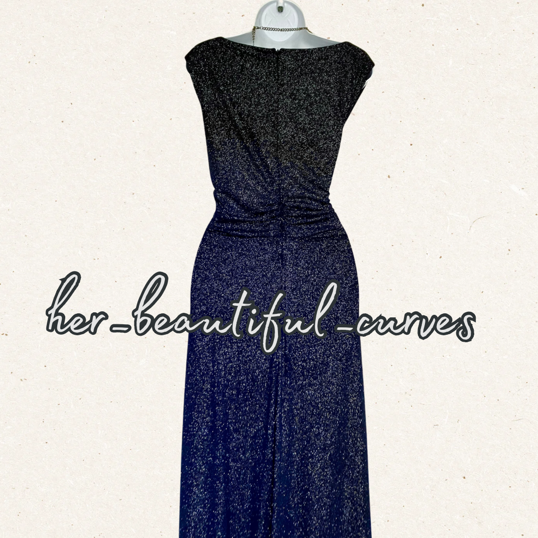 PHASE EIGHT SHIMMERING GLITTERS NAVY JERSEY OCCASION EVENING PARTY DRESS SIZE 20