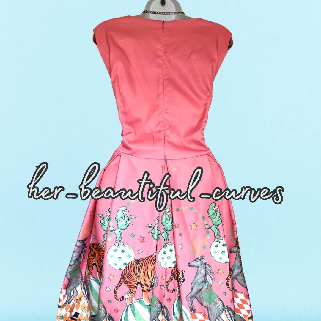 LINDY BOP CIRCUS ANIMAL PRINT 50s VINTAGE STYLE OCCASION PARTY DRESS SIZE 18