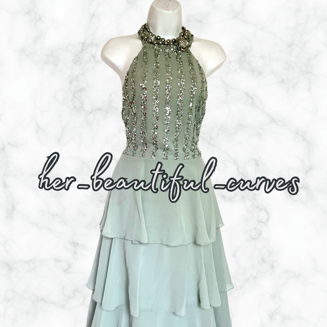 QUIZ SEQUINS TIERED WEDDING OCCASION EVENING PARTY DRESS SIZE 18 fits 16
