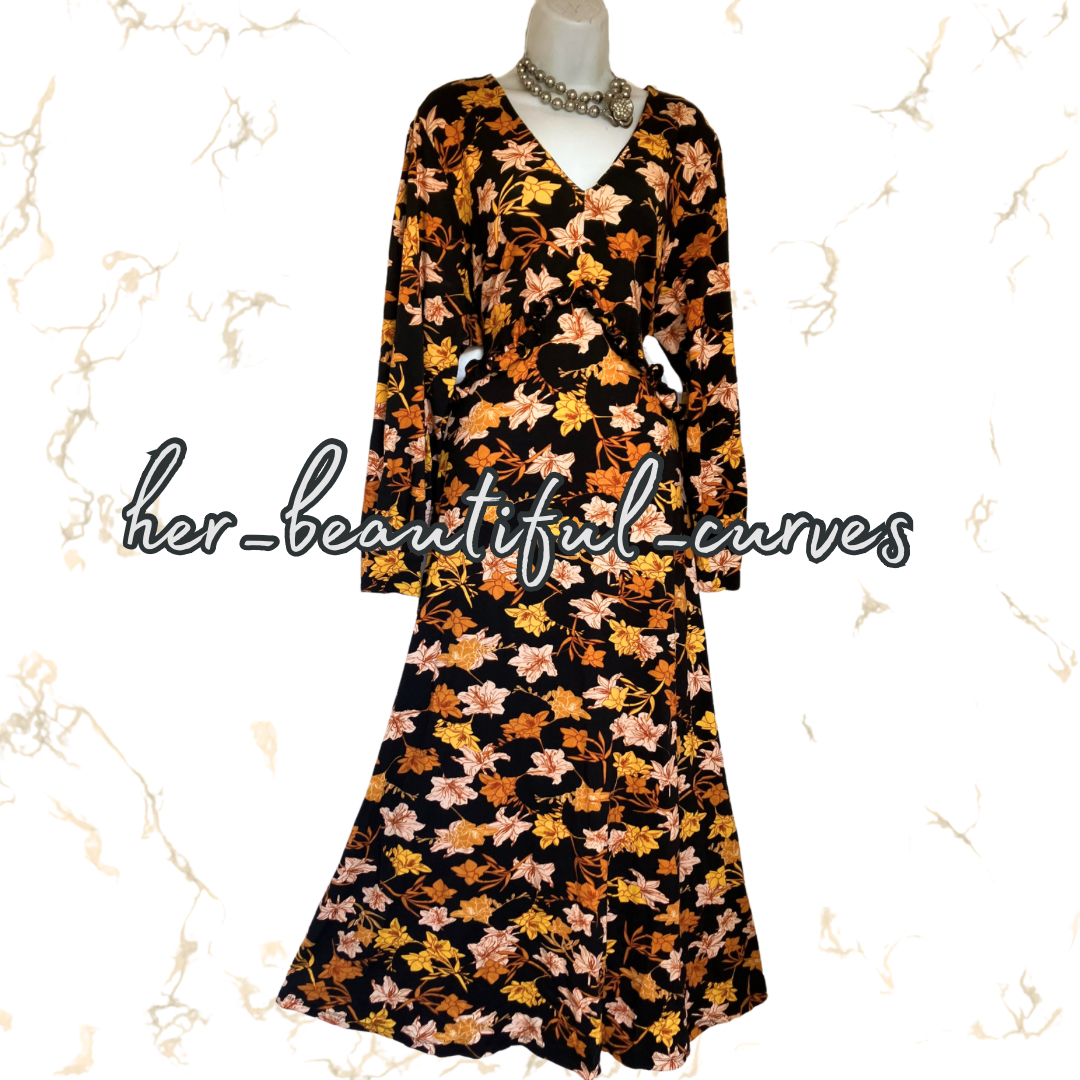 JOE BROWNS FLORAL PRINT JERSEY MIDI OR MAXI PARTY DRESS SIZE 22