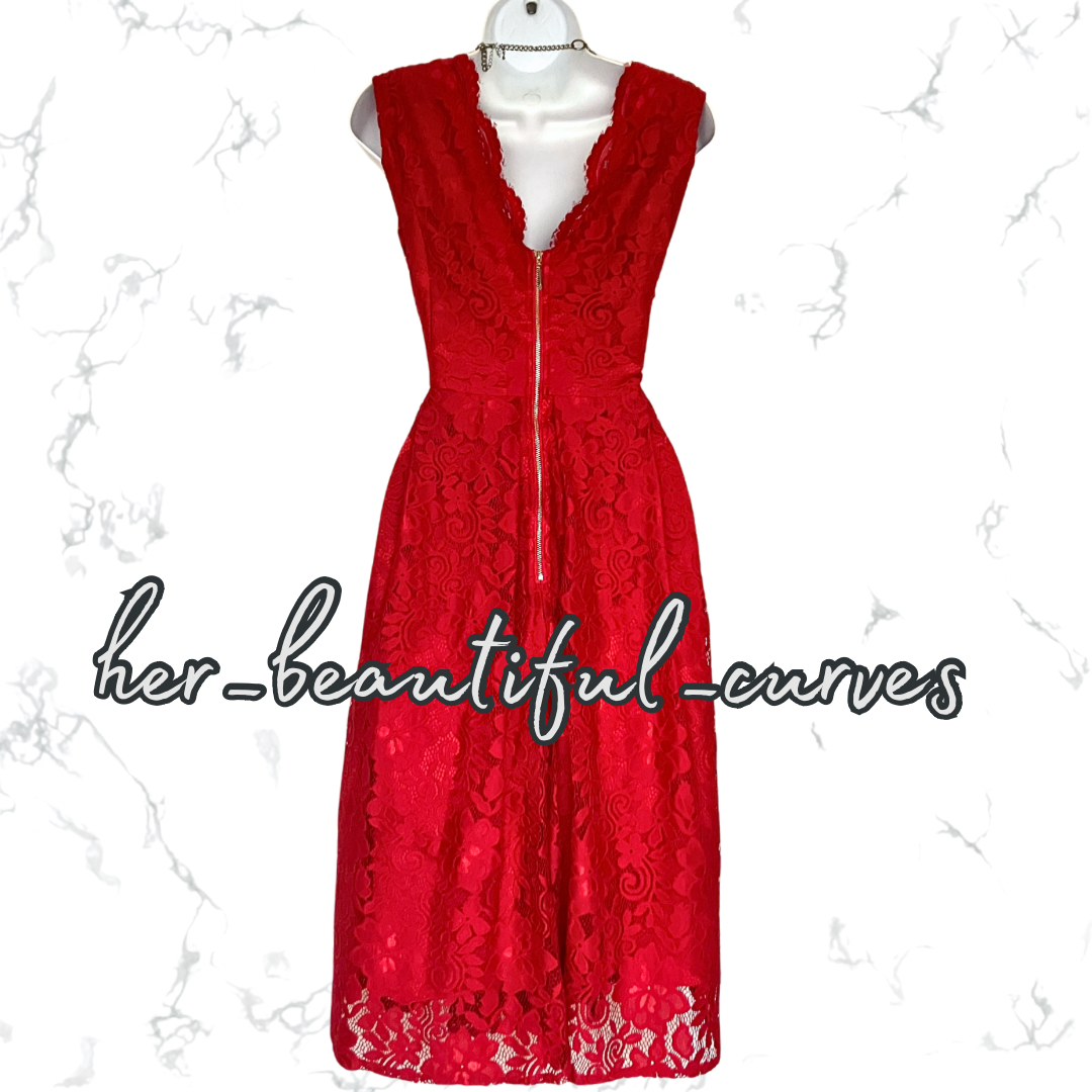 EXQUISITE JOLIE MOI RED APPLIQUÉ BLOOMS 50's STYLE FLARED PARTY DRESS SIZE 18