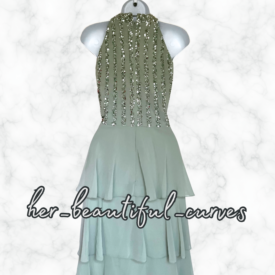 QUIZ SEQUINS TIERED WEDDING OCCASION EVENING PARTY DRESS SIZE 18 fits 16