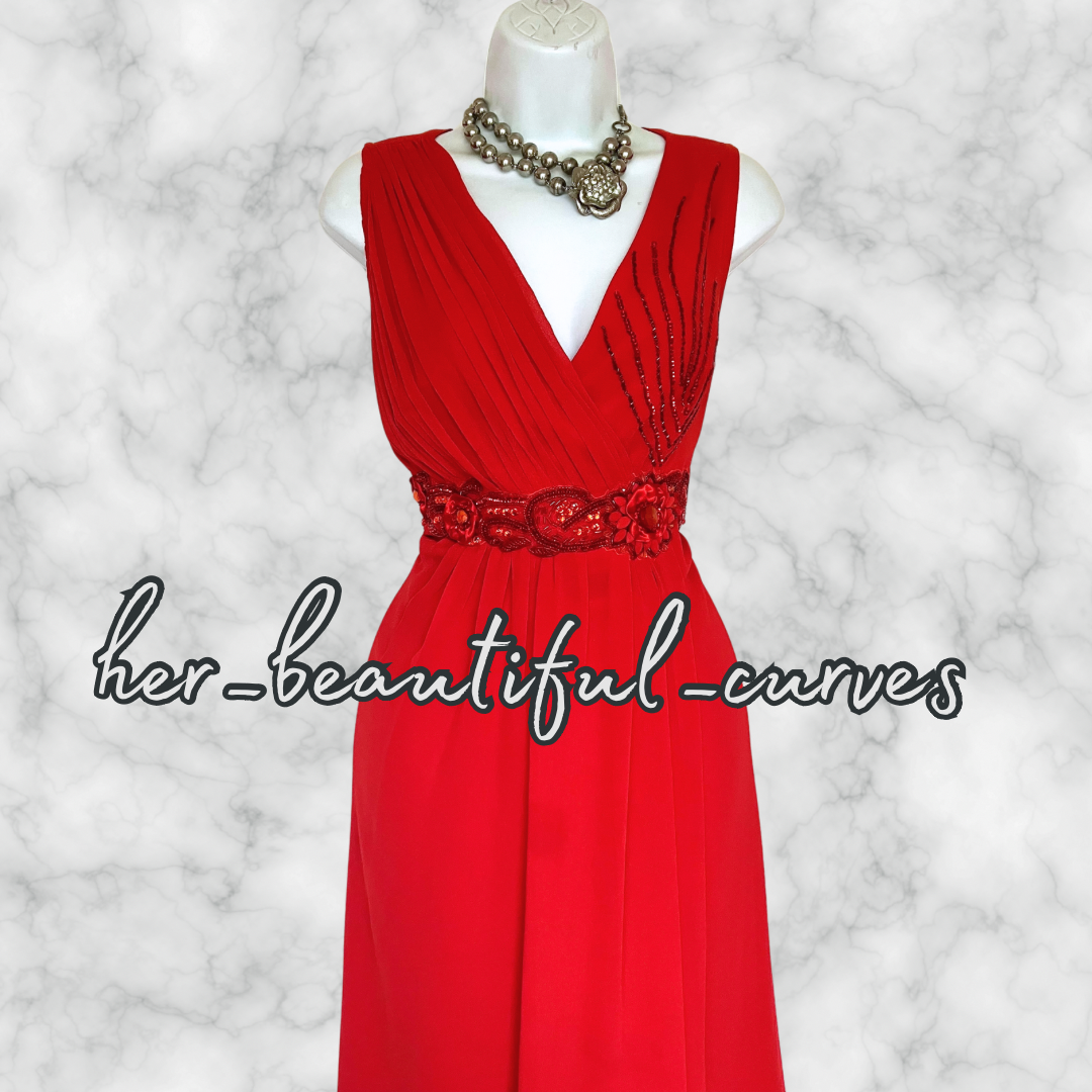 BERKERTEX RED SEQUINS BEADS WEDDING OCCASION PARTY DRESS SIZE 16