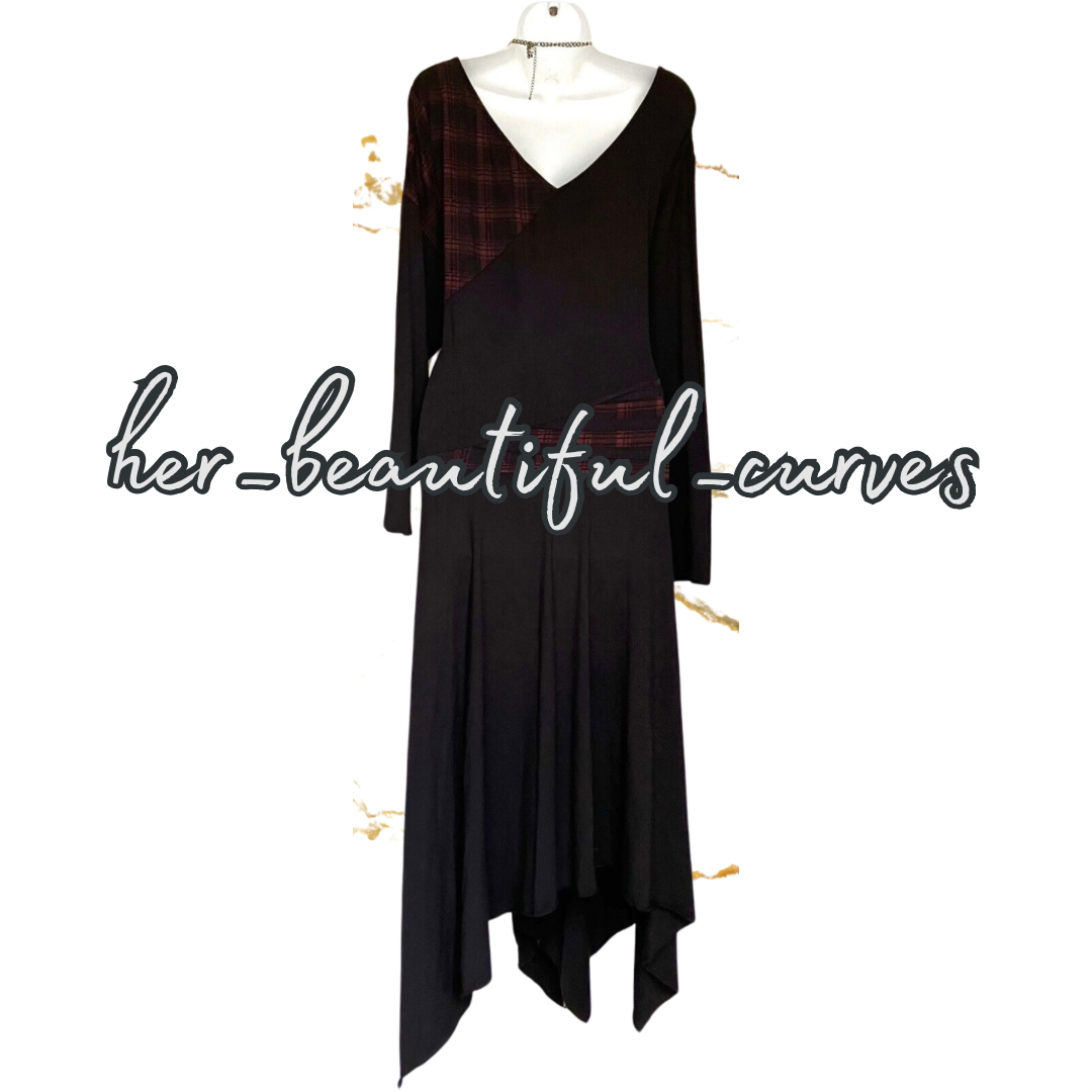 JOE BROWNS QUIRKY & UNIQUE TARTAN JERSEY HANDKERCHIEF HEM DRESS SIZE 26 new