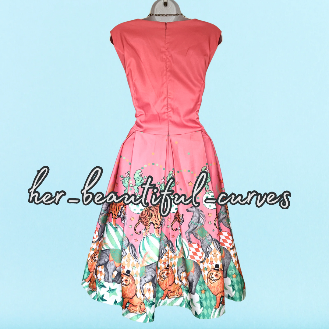 LINDY BOP CIRCUS ANIMAL PRINT 50s VINTAGE STYLE OCCASION PARTY DRESS SIZE 18