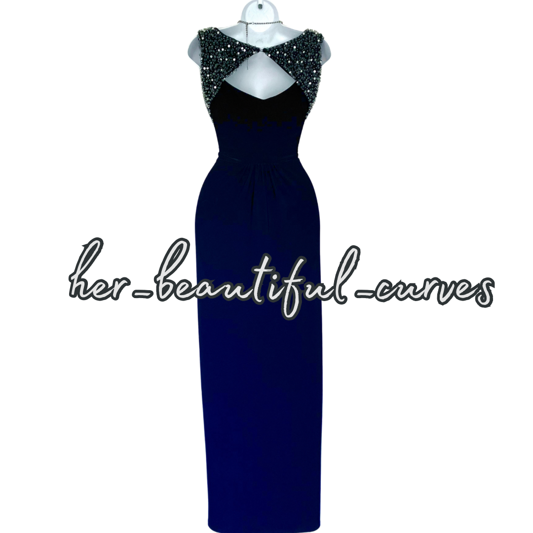 MONSOON BEADED NAVY MAXI JERSEY EVENING OCCASION PARTY DRESS SIZE 12 new