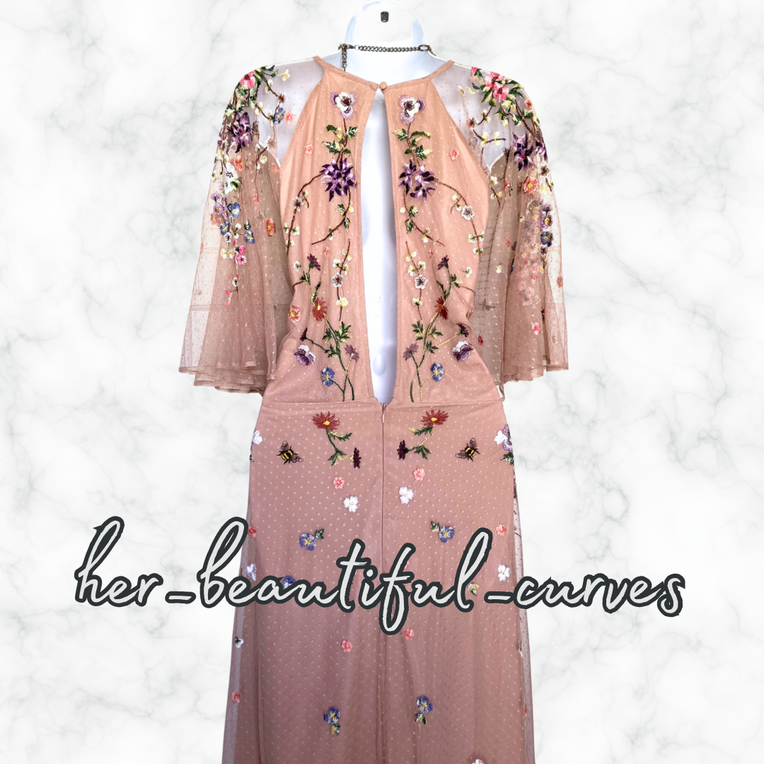 ASOS EMBROIDERED FLORAL WEDDING OCCASION PARTY MAXI FLOOR LENGTH DRESS SIZE 24