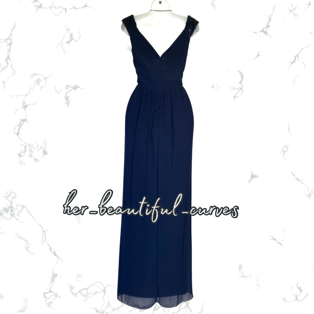 QUIZ NAVY EMBROIDERED SEQUINED MAXI EVENING OCCASION PARTY DRESS SIZE 16