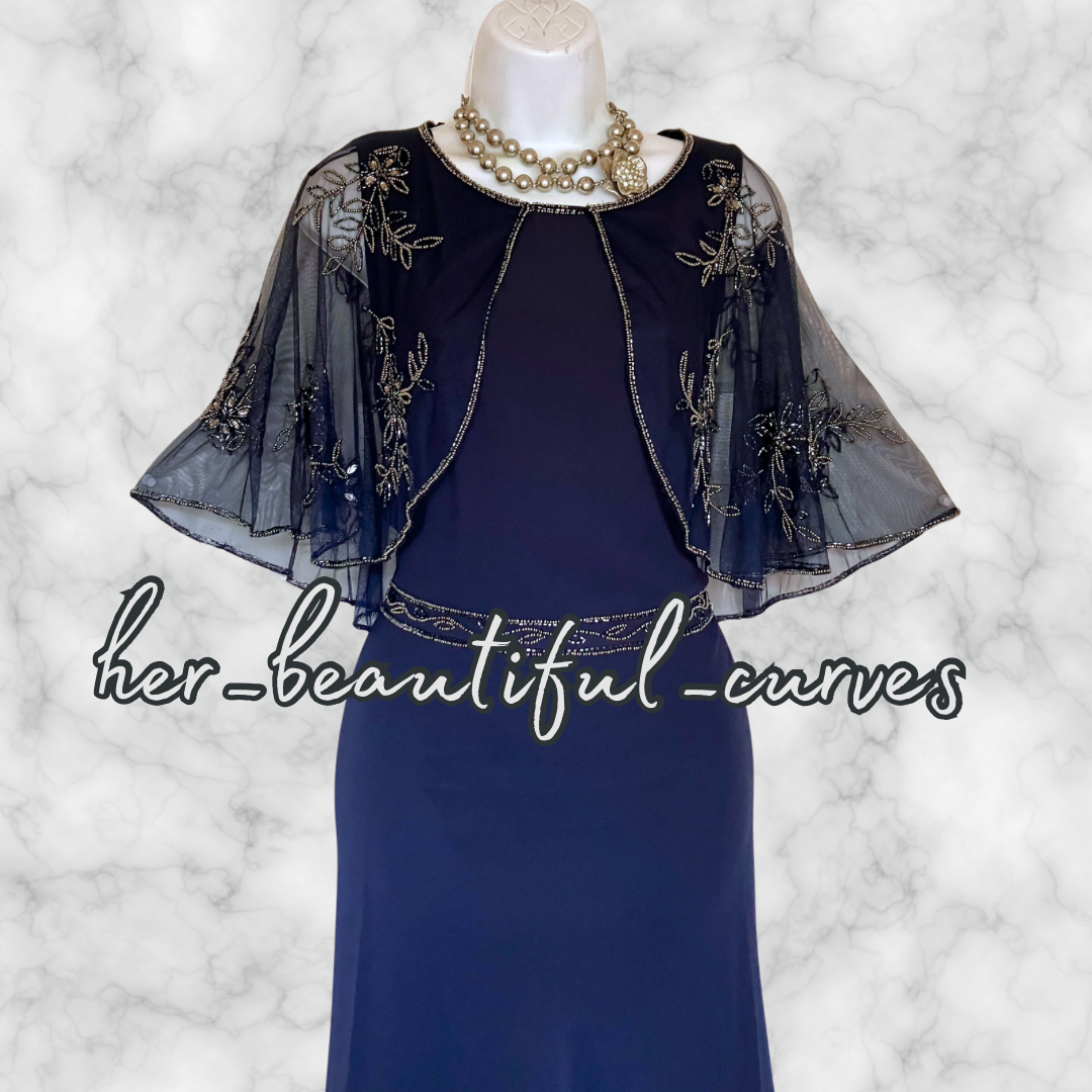 NIGHTINGALES NAVY BEADED EMBELLISHED OCCASION EVENING DRESS SIZE 16 new