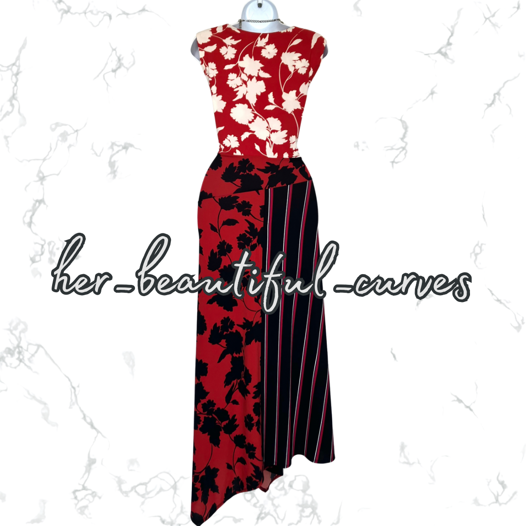 MONSOON FLORAL & STRIPES HANDKERCHIEF HEM JERSEY PARTY DRESS SIZE 20