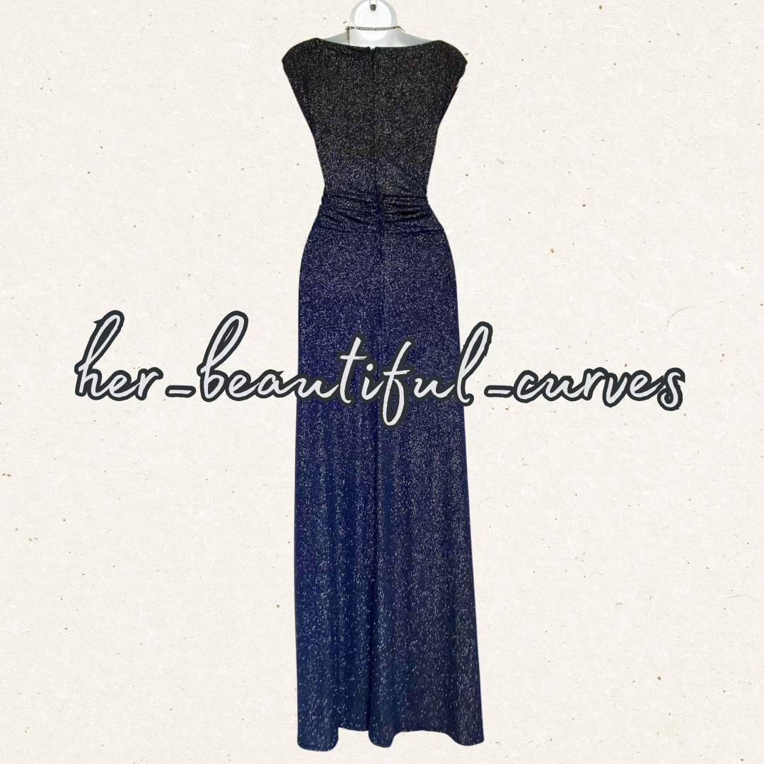 PHASE EIGHT SHIMMERING GLITTERS NAVY JERSEY OCCASION EVENING PARTY DRESS SIZE 20
