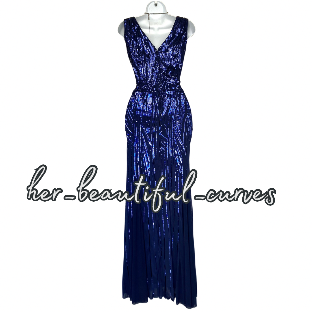 QUIZ NAVY SEQUINNED MAXI WEDDING OCCASION EVENING PARTY DRESS SIZE 16