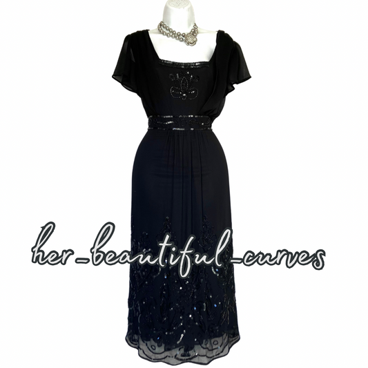 CHANGES BY TOGETHER BLACK SEQUINED BEADED EMBELLISHED PARTY DRESS SIZE 18