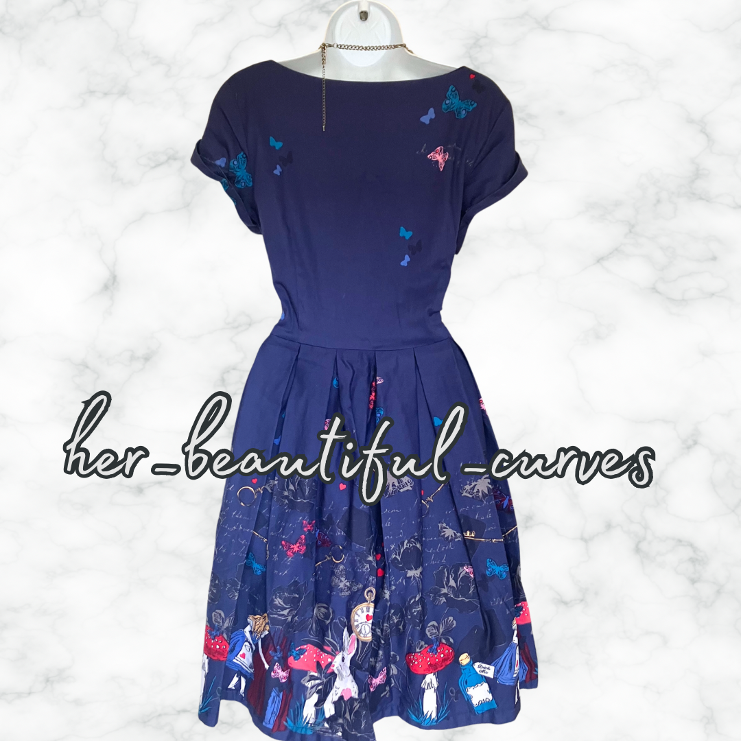 LINDY BOP ALICE IN WONDERLAND VINAGE STYLE OCCASION PARTY DRESS SIZE 16