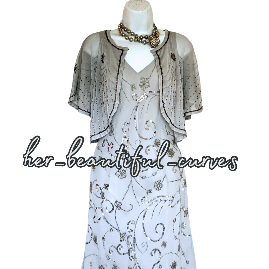BERKERTEX SEQUINED BEADED EMBELLISHED WEDDING OCCASION DRESS & BOLERO SIZE 16