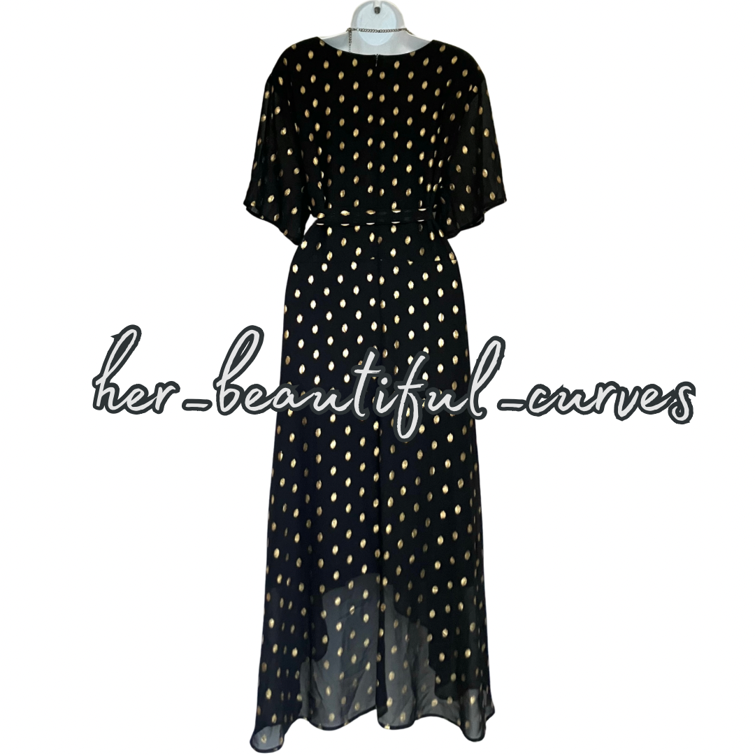 QUIZ BLACK & SHIMMERING GOLD POLKA DOTS OCCASION WEDDING PARTY DRESS SIZE 20