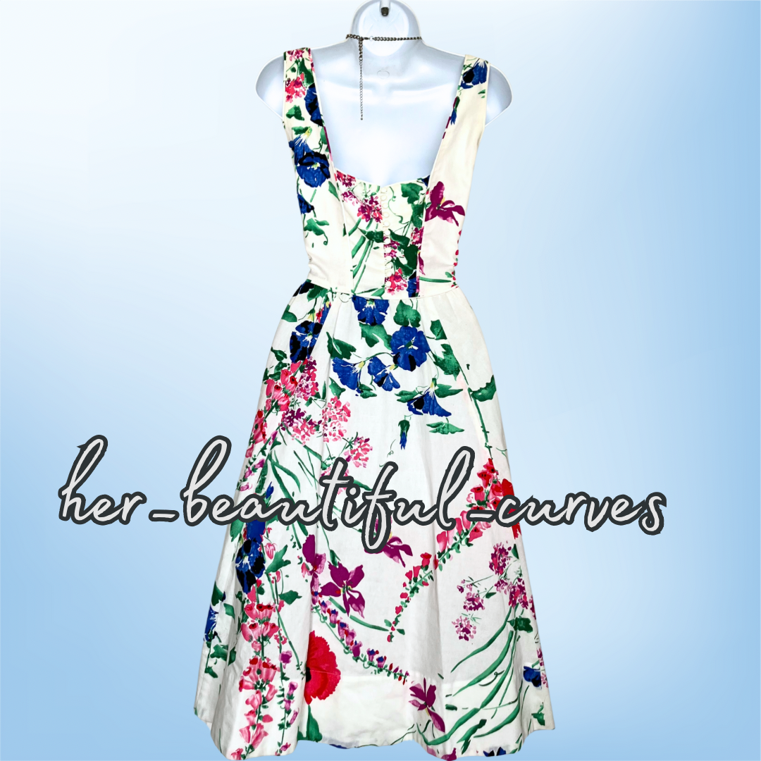 MONSOON FLORAL PRINT 50s FIT & FLARE WEDDING OCCASION PARTY DRESS SIZE 18