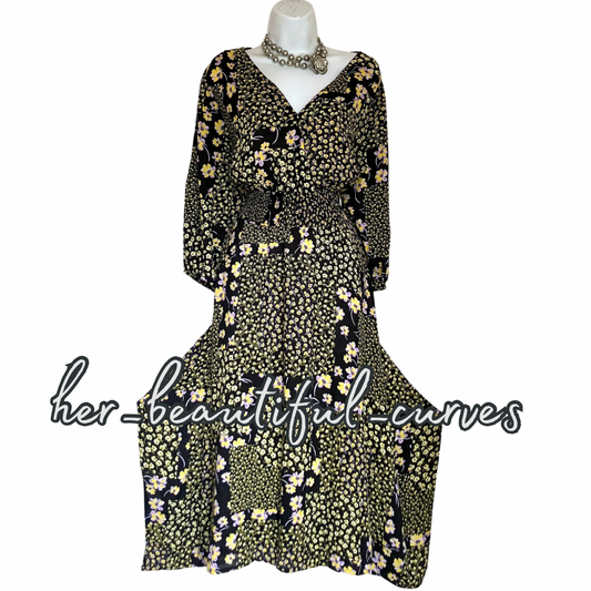 JOE BROWNS FLORAL PRINT HANDKERCHIEF HEM MIDI PARTY DRESS SIZE 20