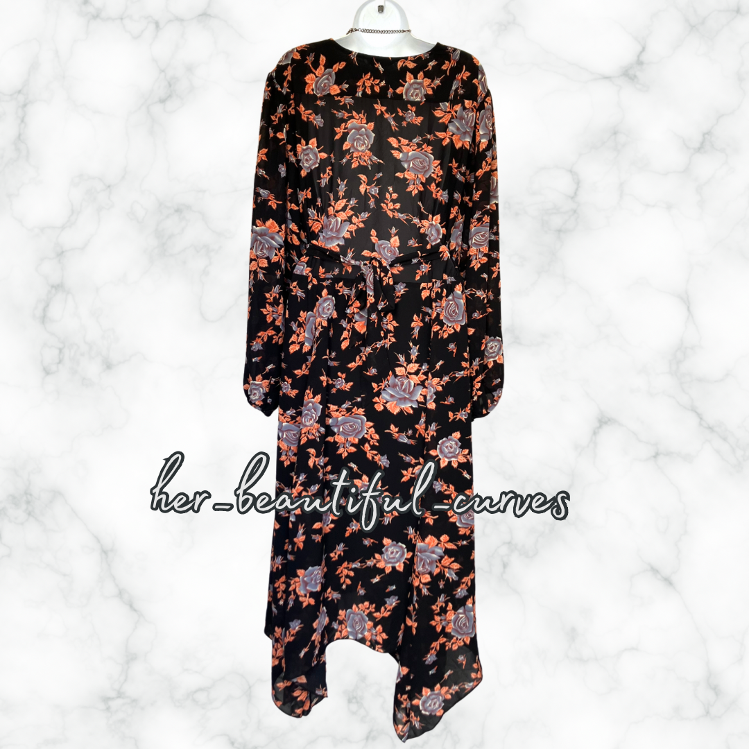 JOE BROWNS FLORAL PRINT HANDKERCHIEF HEM OCCASION PARTY DRESS SIZE 22