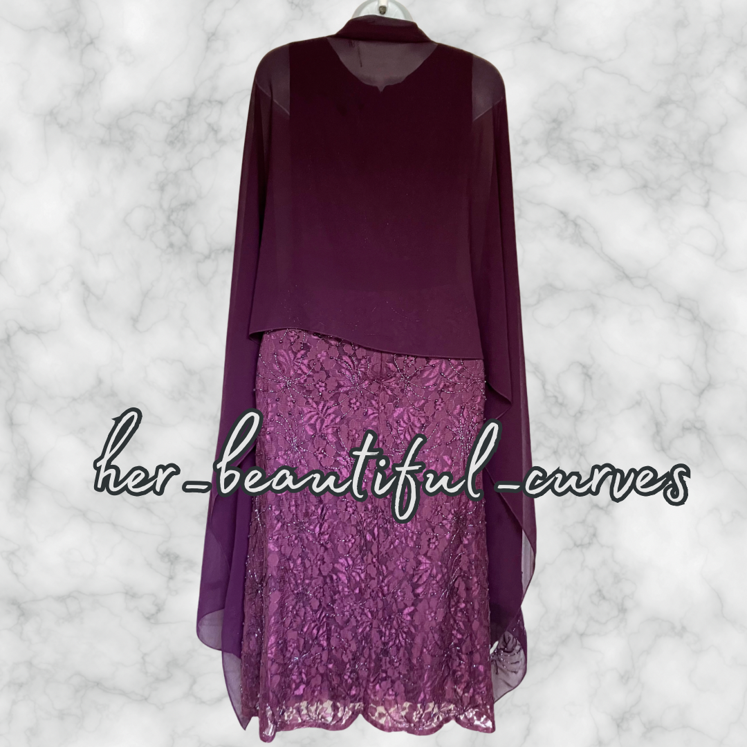 BERKERTEX EMBROIDERED LACE BEADED OCCASION PARTY DRESS & MATCHING SHAWL SIZE 16