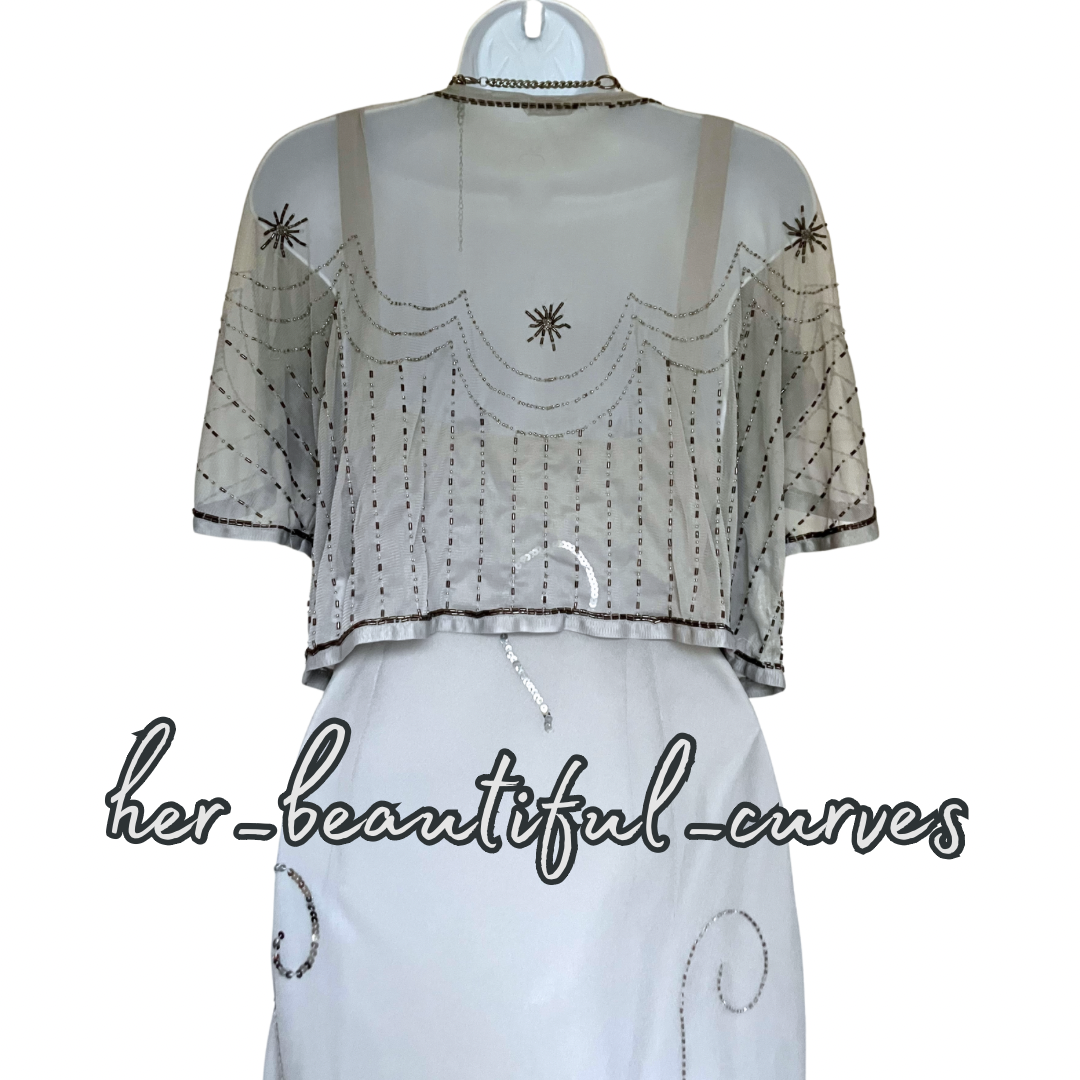 BERKERTEX SEQUINED BEADED EMBELLISHED WEDDING OCCASION DRESS & BOLERO SIZE 16