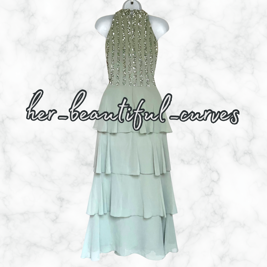 QUIZ SEQUINS TIERED WEDDING OCCASION EVENING PARTY DRESS SIZE 18 fits 16