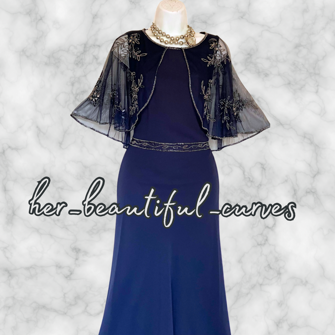 NIGHTINGALES NAVY BEADED EMBELLISHED OCCASION EVENING DRESS SIZE 16 new