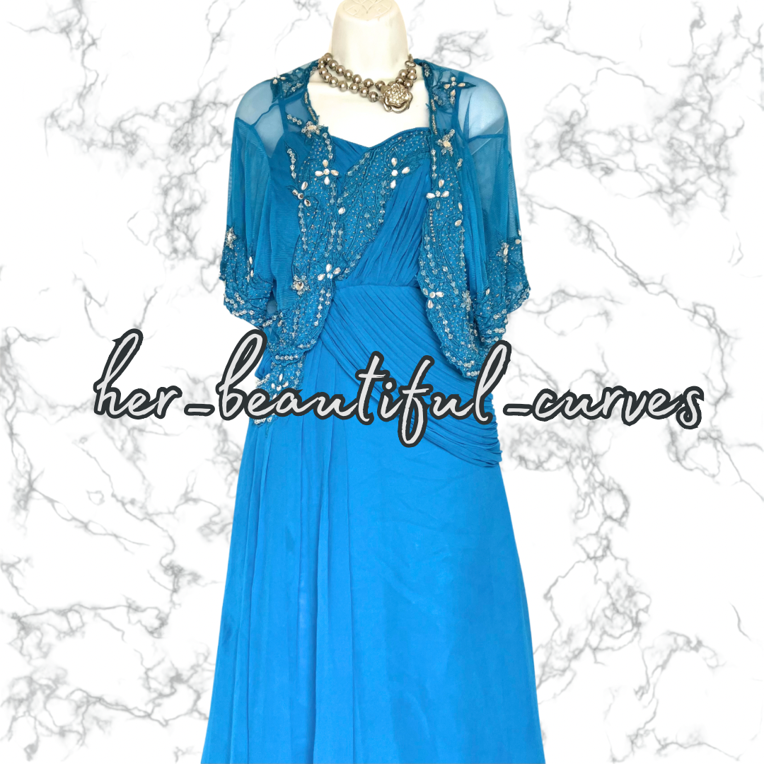 BERKERTEX EMBROIDERED BEADED WEDDING OCCASION PARTY DRESS & BOLERO SIZE 22