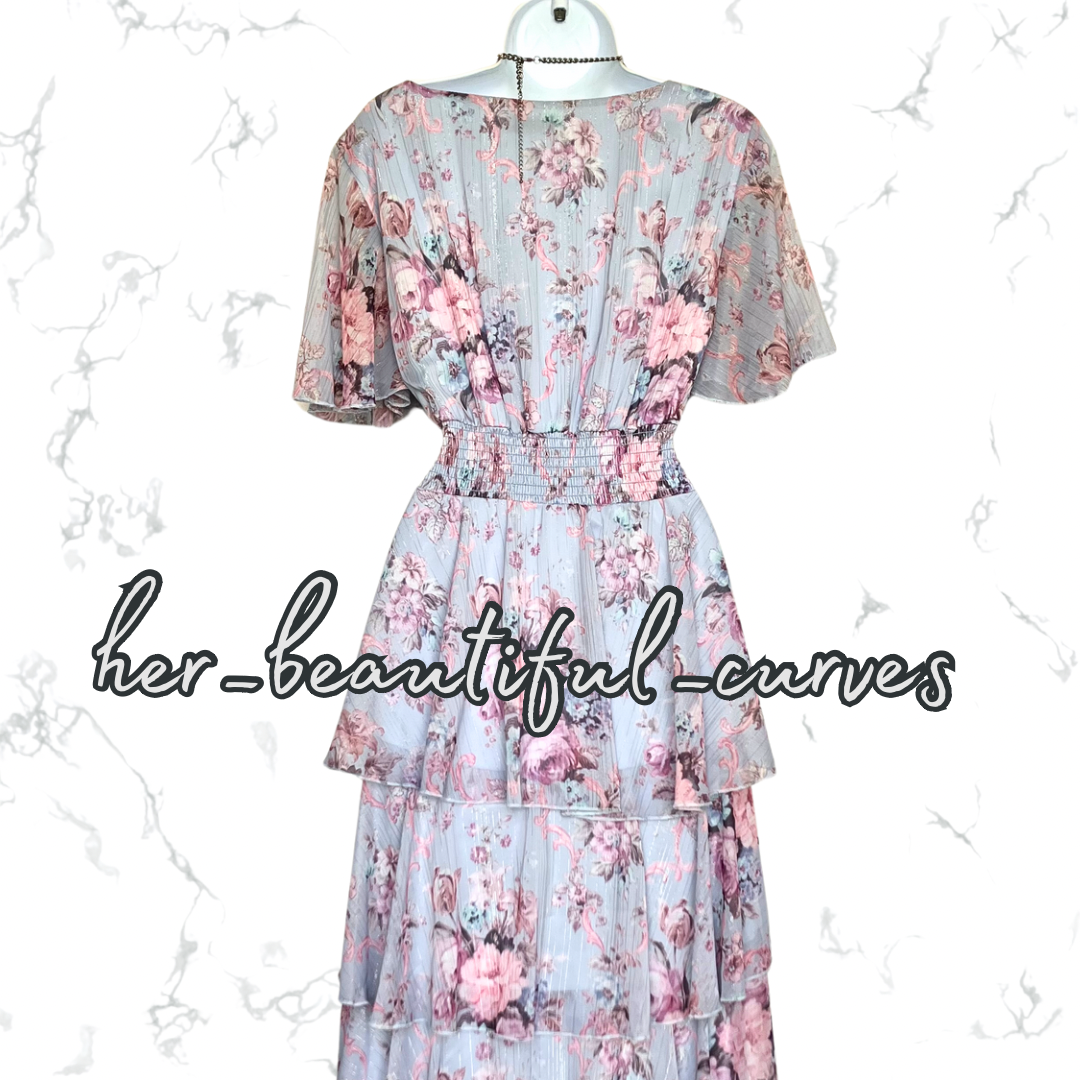 QUIZ FLORAL PRINT TIERED HI LOW PARTY DRESS SIZE 14